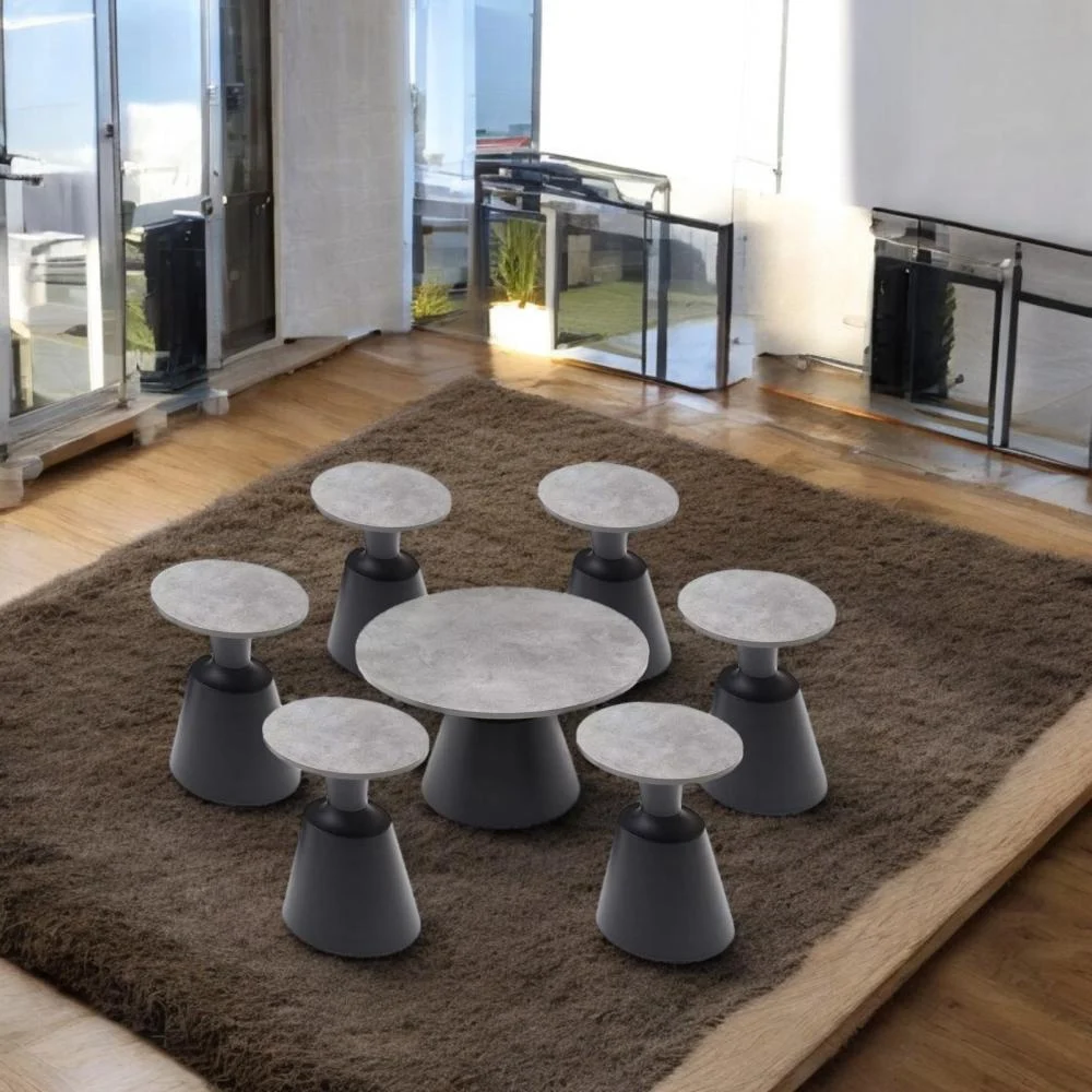 طقم طاولات شاي تصميم عصري فريد من الخشب 6 قطع+1 لون رمادي 1 طقم طاولات شاي تصميم عصري فريد من الخشب 6 قطع+1 لون رمادي