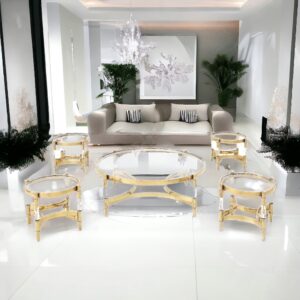 طقم طاولات ارضي من الستيل  والاكليريك 4 قطع+1 لون ذهبي