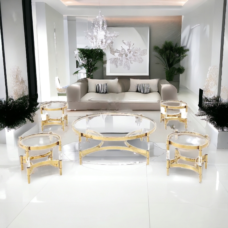 طقم طاولات ارضي من الستيل والاكليريك 4 قطع+1 لون ذهبي 1 طقم طاولات ارضي من الستيل والاكليريك 4 قطع+1 لون ذهبي