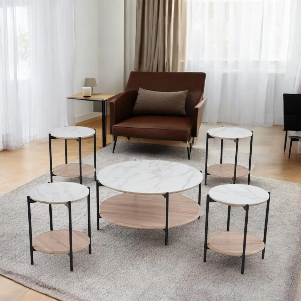 طقم طاولات شاي تصميم أنيق من السيراميك و الخشب 4 قطع+1 لون خشبي 1 طقم طاولات شاي تصميم أنيق من السيراميك و الخشب 4 قطع+1 لون خشبي