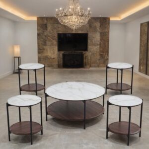 طقم طاولات شاي تصميم أنيق من السيراميك و الخشب 4 قطع+1 لون بني