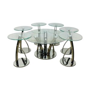 طقم طاولات خدمة استيل زجاج مميز - 7 قطع - فضي