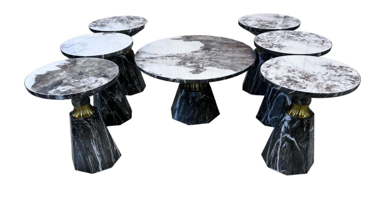 طقم طاولات قهوة سيراميك عصري 7 قطع 1 طقم طاولات قهوة سيراميك عصري 7 قطع