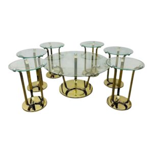 طقم طاولات خدمة استيل زجاج انيق - 7 قطع - ذهبي
