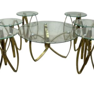 طقم طاولات خدمة استيل زجاج عصري- 7 قطع - ذهبي