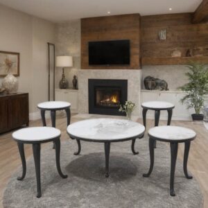 طقم طاولات شاي دائرية سيراميك 4 قطع +1 لون أسود