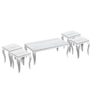 طقم طاولات ستيل رخام مستطيل 4 قطع +1 لون فضي