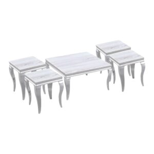 طقم طاولات ستيل رخام مربع 4 قطع +1 لون فضي