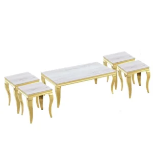 طقم طاولات ستيل رخام مستطيل 4 قطع +1 لون ذهبي