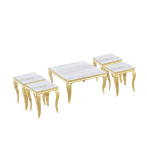 طقم طاولات ستيل رخام مربع 4 قطع +1 لون ذهبي