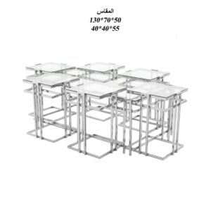 طقم طاولات خدمة تصميم راقي من الستيل والزجاج 6 قطع+1 لون فضي