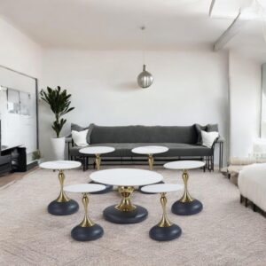 طقم طاولات شاي دائرية من السيراميك 6 قطع +1 لون اسود