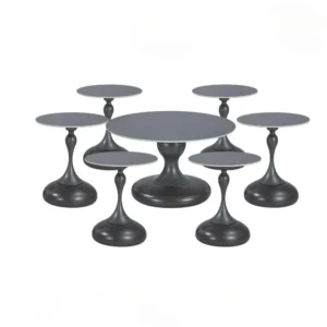 طقم طاولات شاي دائرية من السيراميك 6 قطع +1 لون رصاصي غامق