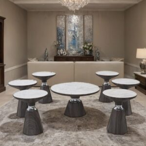 طقم طاولات شاي سيراميك 6 قطع +1 لون فضي وبني