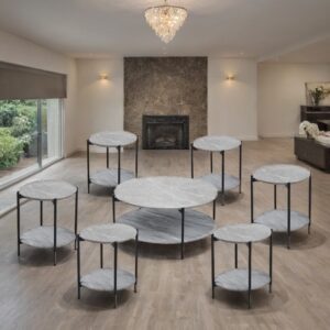 طقم طاولات شاي تصميم أنيق من السيراميك و الخشب 6 قطع+1 لون رمادي