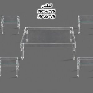 طقم طاولات شاي ارضي تصميم مربع مميز من الاكريليك 4 قطع+1