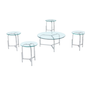 طقم طاولات خدمة ستيل و زجاج 4 قطع + 1 لون فضي