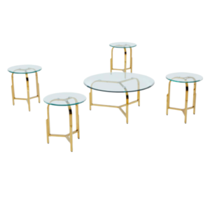 طقم طاولات خدمة ستيل و زجاج 4 قطع + 1 لون ذهبي