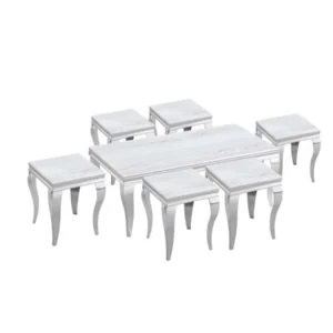 طقم طاولات ستيل رخام مستطيل 6 قطع +1 لون فضي