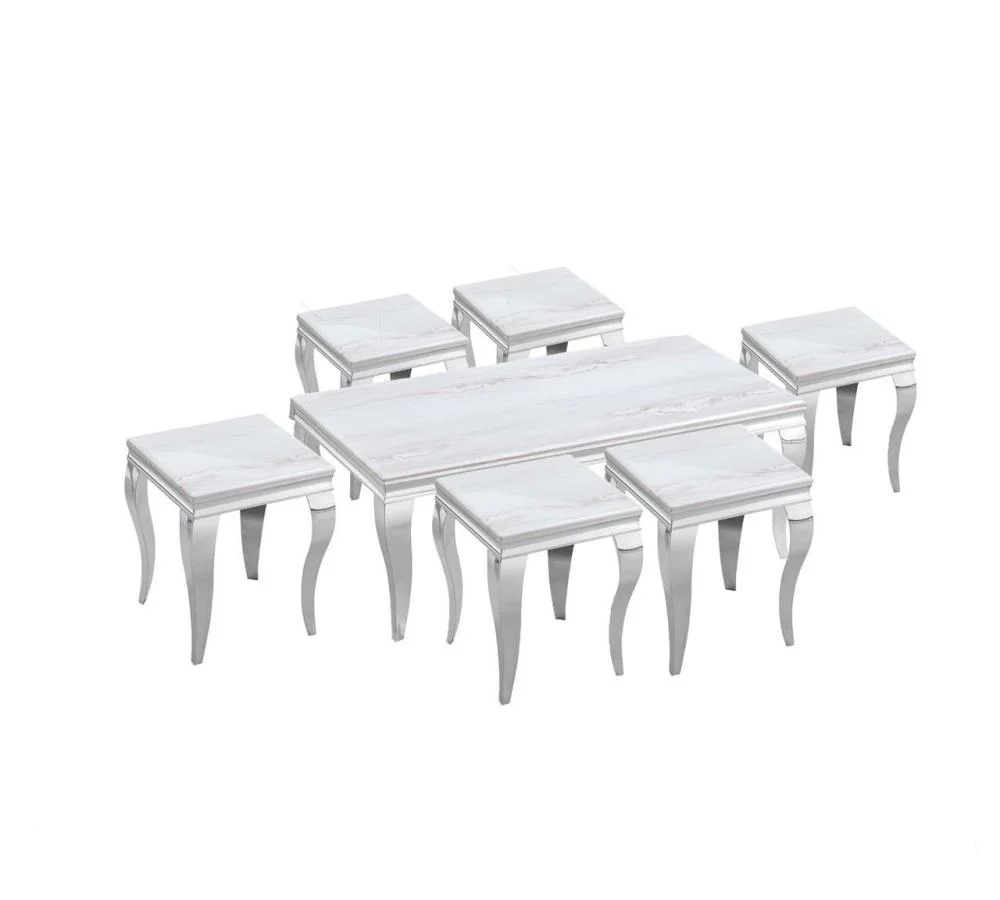 طقم طاولات ستيل رخام مستطيل 6 قطع +1 لون فضي 1 طقم طاولات ستيل رخام مستطيل 6 قطع +1 لون فضي