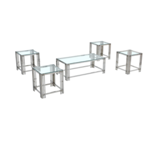 طقم طاولات خدمة تصميم فاخر من استيل وزجاج 4 قطع+1 لون فضي