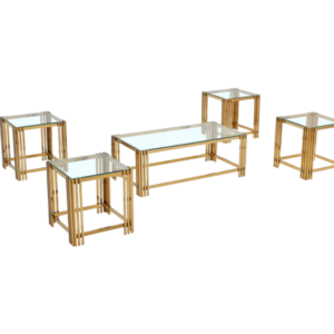 طقم طاولات خدمة تصميم فاخر من استيل وزجاج 4 قطع+1 لون ذهبي