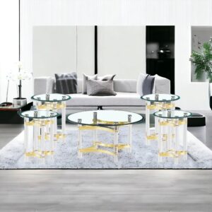 طقم طاولات خدمة تصميم مميز ستيل و زجاج 4 قطع + 1 لون ذهبي