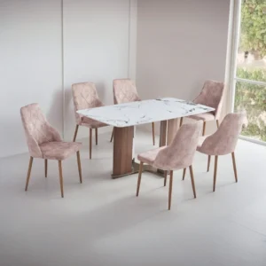 "Marble Dining Table Set with 6 Chairs – Cashmere Color ❇️❇️